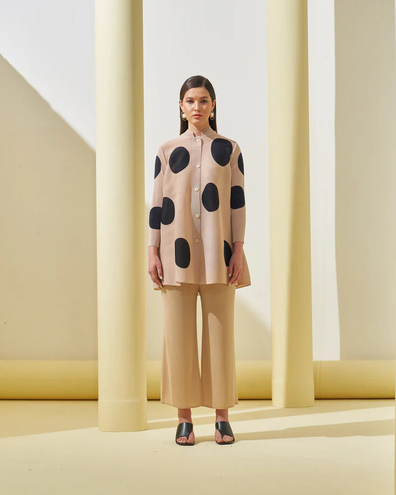 Pleated Polka Dot Top And Wide Leg Pant Set